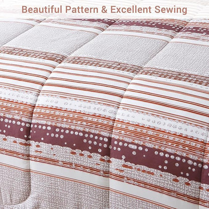 Striped King Comforter Set with Sheets, 7 Piece Luxury Vintage Bedding, Soft Microfiber Bed in a Bag, Cozy Lightweight Bed Set, Chocolate Brown Striped