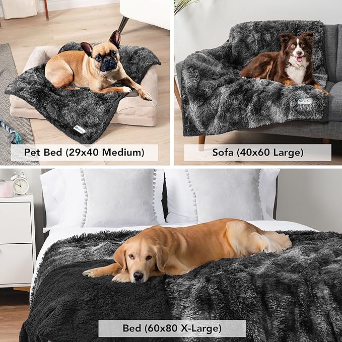 PetAmi Waterproof Dog Blanket for Small Medium Dogs, Calming Fleece Cat Blanket, Couch Protector Washable Sherpa Faux Fur Pet Throw for Puppy, Soft Reversible 29x40 Tie-Dye Black