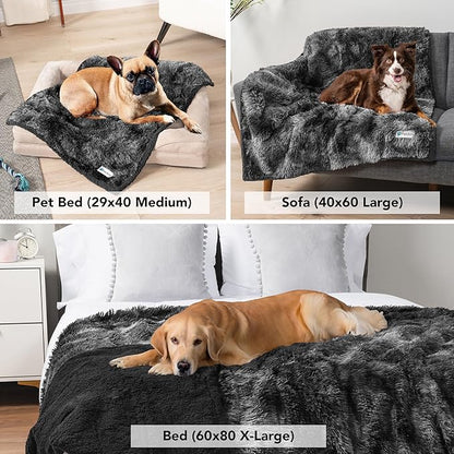 PetAmi Waterproof Dog Blanket for Small Medium Dogs, Calming Fleece Cat Blanket, Couch Protector Washable Sherpa Faux Fur Pet Throw for Puppy, Soft Reversible 29x40 Tie-Dye Black