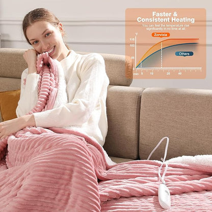 Electric Throw Heated Throw 50''x60'', Striped Flannel & Thicker Sherpa, 5 Heat Settings & 4 Hour Auto Off with FCC/ETL Certified, Overheat Protection & Machine Washable, Great Gift, Pink