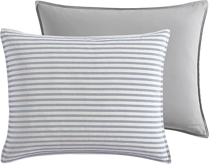 Nautica - Twin Comforter Set, Reversible Cotton Bedding with Matching Sham, Medium-Weight, Dorm Essentials, Oeko-Tex Certified (Fairwater Blue)