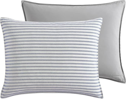 Nautica - Twin Comforter Set, Reversible Cotton Bedding with Matching Sham, Medium-Weight, Dorm Essentials, Oeko-Tex Certified (Fairwater Blue)