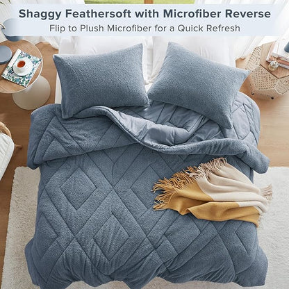 Comfort Spaces King Comforter Set Reversible Feather-Soft Plush Comforters for King Size Bed All Season Lightweight Shearling Fleece Sherpa Comforter King Size Bed Set, King/Cal King, Blue 3 Piece