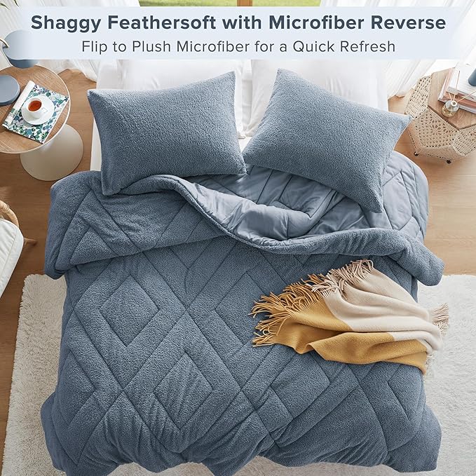 Comfort Spaces Twin Comforter Set Reversible Feather-Soft Plush Comforters for Twin Size Bed All Season Lightweight Shearling Fleece Sherpa Comforter Twin Size Bed Set, Twin/Twin XL, Blue 2 Piece