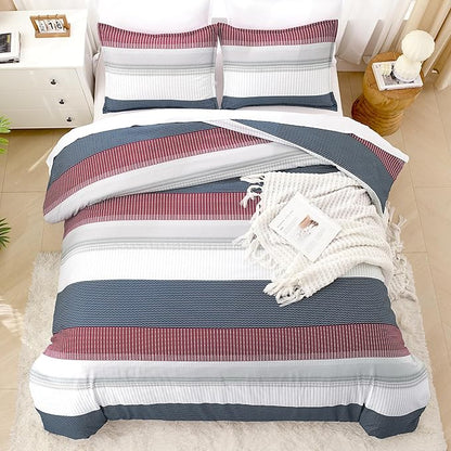 Litanika Comforter Set California King Size Red Blue - 3 Pieces Lightweight Colorblock Stripe Fluffy Bedding Comforter Sets, All Season Bed Set