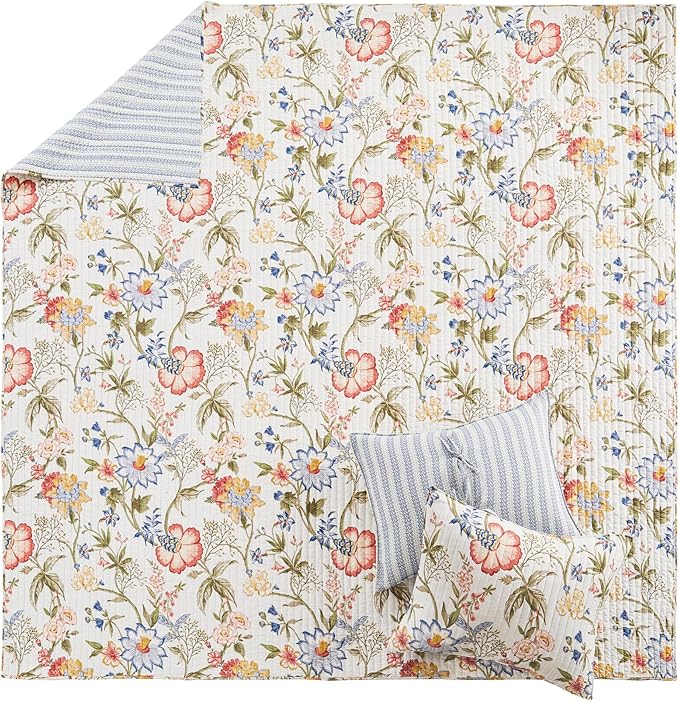 Levtex Home - Maileen Quilt Set - King Quilt and Two King Shams - Floral - Bright Multi Color - Quilt (106x92in.) and Shams (20x36in.) - Reversible - Cotton