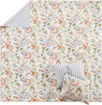 Levtex Home - Maileen Quilt Set - King Quilt and Two King Shams - Floral - Bright Multi Color - Quilt (106x92in.) and Shams (20x36in.) - Reversible - Cotton