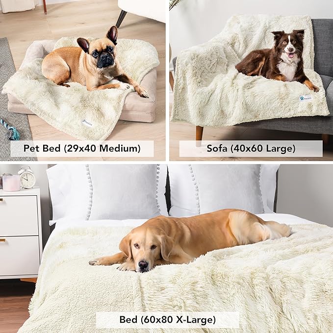 PetAmi Waterproof Dog Blanket for Large Dog, Queen Size Calming Pet Blanket Couch Cover Protector, Sherpa Faux Fur Cat Throw for Sofa Furniture Bed, Soft Fluffy XL, 90x90 Cream Beige