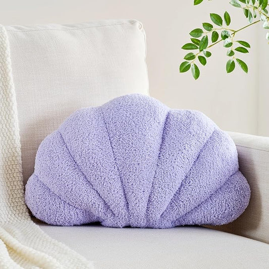 Shell Pillow Seashell Decorative Pillow Purple Beachy Coastal Shell Shaped Throw Pillows 18x13 Inch Soft Ocean Beach Sea Shell Plush Pillows Cushion for Bed Couch Living Sofa Room Decor