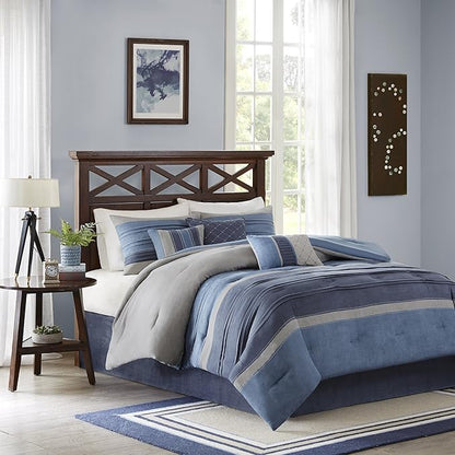 Madison Park - MP10-1638 Collins Comforter Set Bed in a Bag, Cal King(104"x92"), Blue Grey