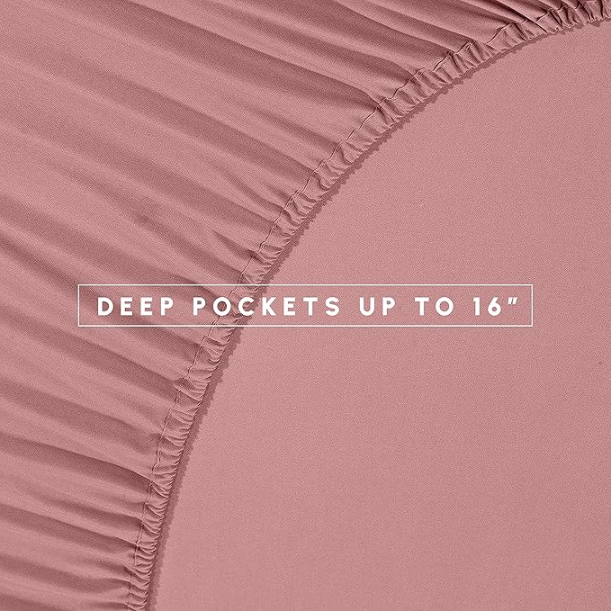 Elegant Comfort 8-Piece Pinch Pleated Comforter Set - All Season Complete Bed in a Bag, Includes 4pc Smart Sheet Set, Bed Skirt, Comforter, Matching Pillowcases and Shams, Full/Queen, Dusty Rose