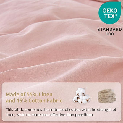 Simple&Opulence Belgian Linen Sheet Set Solid Color - 4 Pieces (1 Flat Sheet & 1 Fitted Sheet & 2 Pillowcases) Natural Flax Cotton Blend Soft Bedding Breathable Farmhouse - Pale Pink, Full Size
