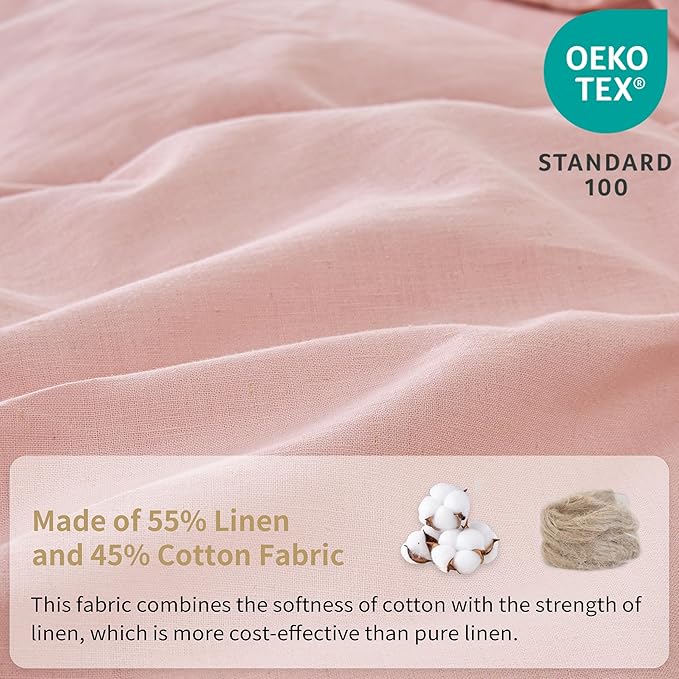 Simple&Opulence Belgian Linen Sheet Set Solid Color - 4 Pieces (1 Flat Sheet & 1 Fitted Sheet & 2 Pillowcases) Natural Flax Cotton Blend Soft Bedding Breathable Farmhouse - Pale Pink, King Size