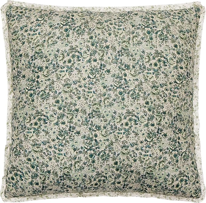 Modern Heirloom Harper Green Floral Embroidered Square Decorative Pillow, 16x16