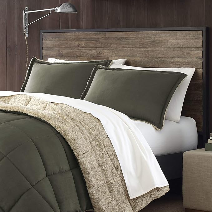 Eddie Bauer - Twin Comforter Set, Reversible Sherpa Bedding with Matching Shams, Cozy & Warm Home Decor, Oeko-Tex Certified (Sherwood Green, Twin)