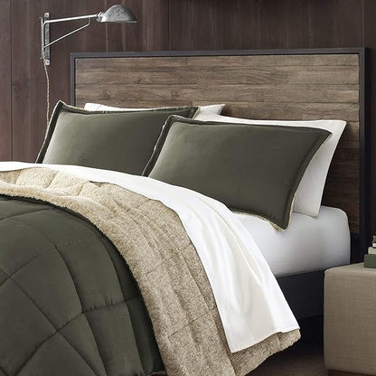 Eddie Bauer - Twin Comforter Set, Reversible Sherpa Bedding with Matching Shams, Cozy & Warm Home Decor, Oeko-Tex Certified (Sherwood Green, Twin)
