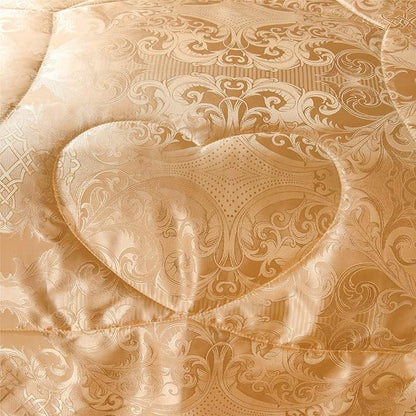 Luxury Silk Bedding Comforter Sets, Gold Jacquard Lightweight Comforter Quilt, All Season Ultra Soft Microfiber Twin Comforter Set Matching 2 Pillow Shams(Twin/Twin XL, 3 Pieces)