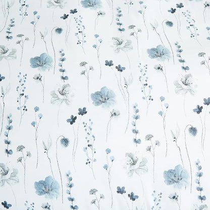 Chezmoi Collection Fran 3-Piece Boho Floral Comforter Set, King - Blue White Poppy Flower Watercolor Printed Microfiber Lightweight Bedding Set