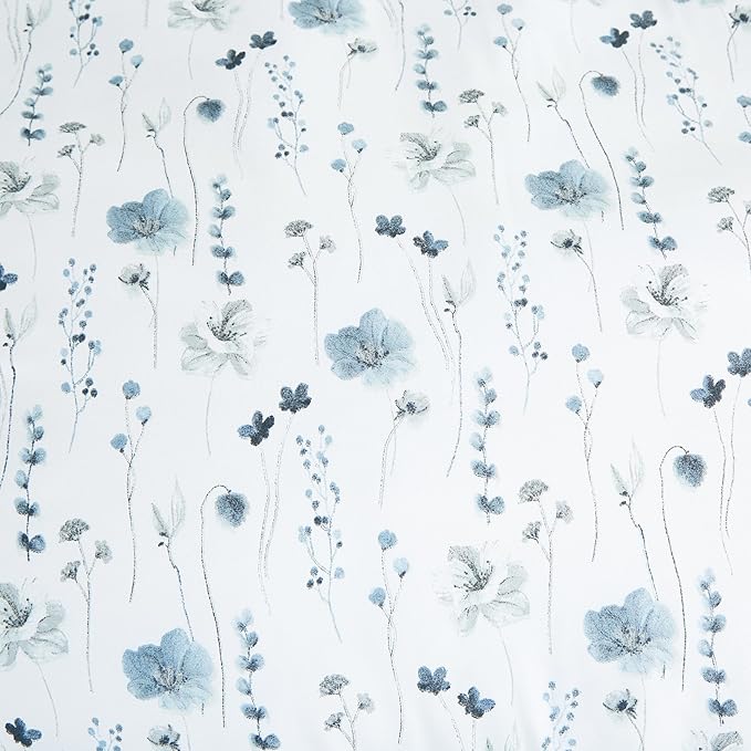 Chezmoi Collection Fran 2-Piece Boho Floral Comforter Set, Twin - Blue White Poppy Flower Watercolor Printed Microfiber Lightweight Bedding Set