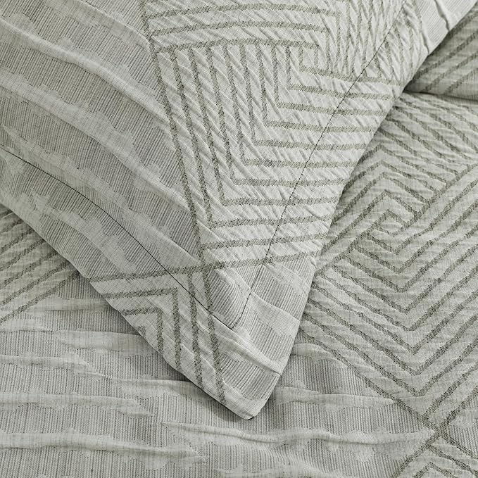 MaiRêve Full Size Comforter Set Crinkle Textured, Light Olive Green Diamond Boho Bedding Set 7 Pieces Bed in A Bag, All Season Geometric Comforter Set with Sheets, Pillowcases & Shams