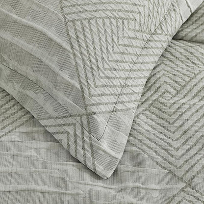 MaiRêve Full Size Comforter Set Crinkle Textured, Light Olive Green Diamond Boho Bedding Set 7 Pieces Bed in A Bag, All Season Geometric Comforter Set with Sheets, Pillowcases & Shams