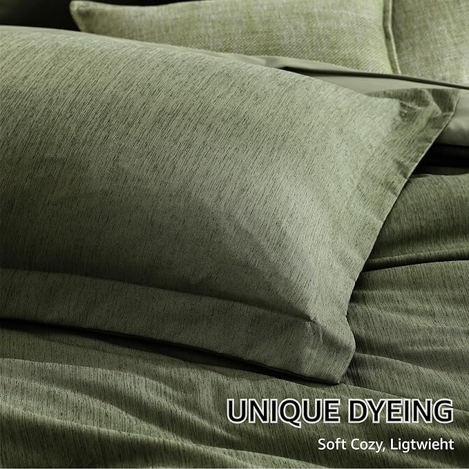 Monbix Oversized King Comforter Set - 7 Pieces Cationic Dyeing Olive Green Bed in a Bag Bed Sets with Comforter, Sheets, Pillowcases & Shams, Reversible Bedding Comforters Sets (120 * 98)