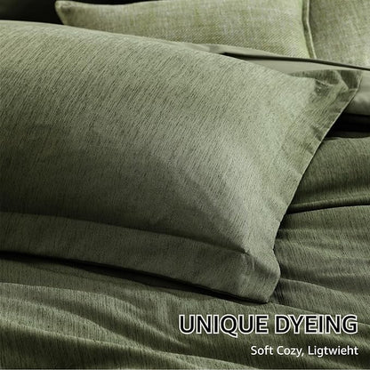 Monbix Oversized King Comforter Set - 7 Pieces Cationic Dyeing Olive Green Bed in a Bag Bed Sets with Comforter, Sheets, Pillowcases & Shams, Reversible Bedding Comforters Sets (120 * 98)