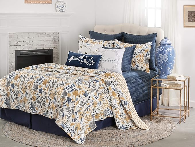 C&F Home White Birds On Branch Navy Blue Velvet Embroidered Accent Pillow 12" x 24" All Seasons Summer Spring Home Living Room Sofa Couch Chair Bed Bedroom Decor Decoration 12" x 24" Blue
