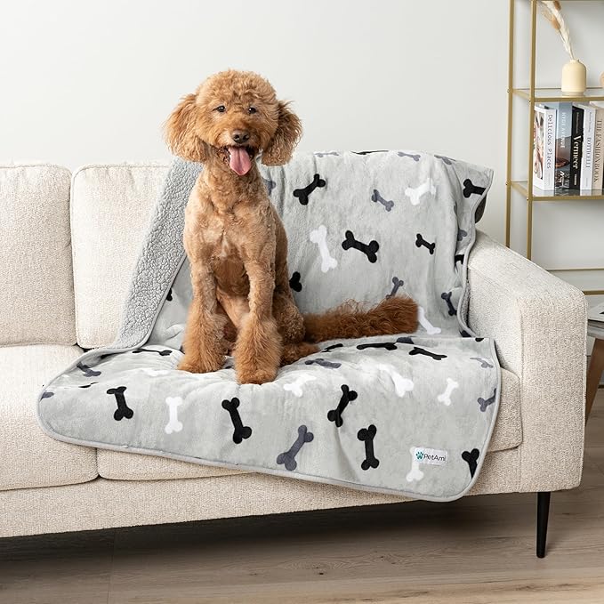 PetAmi Waterproof Pet Blanket for Extra Large Dogs, Pee Proof and Reversible, Soft Dog Crate Cover Washable, Queen 90x90 Bone Gray