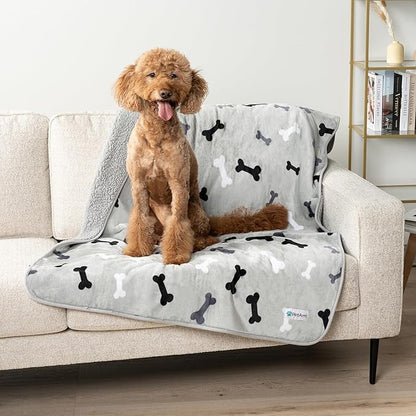 PetAmi Waterproof Dog Blanket for Medium Large Dogs, Pee Proof Pet Bed Couch Cover, Reversible Water Proof Blanket for Puppy Indoor Cat, Soft Dog Pee Crate Cover, Washable, 60x80 Bone Gray
