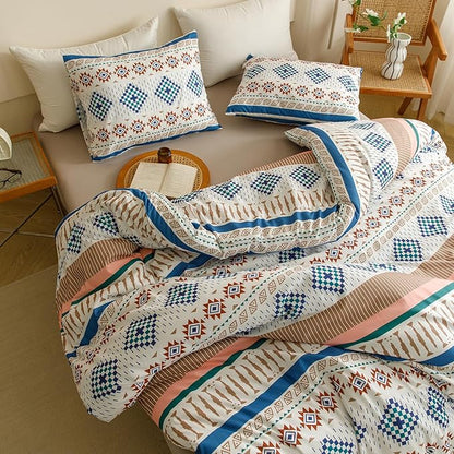 CLOTHKNOW Aztec Southwest Comforter Set Twin/Twin XL Geometric Bedding Comforter Sets Bohemian Twin Comforter White Blue Comforter Sets