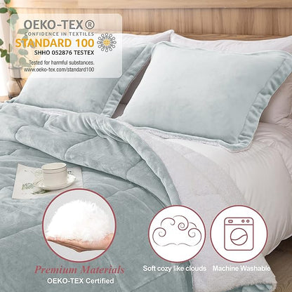 Seward Park Silver Grey Sherpa Comforter Set Full Queen Size, All Season Soft Warm Fleece Fall Blanket, Winter Bedding Sets with 2 Pillow Shams