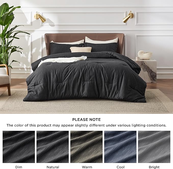 Bedsure Queen Comforter Set - Black Soft Bedding for All Seasons, Cationic Dyed Bed Set, 3 Pieces, 1 Queen Size Comforter (90"x90") and 2 Pillow Shams (20"x26"+2")