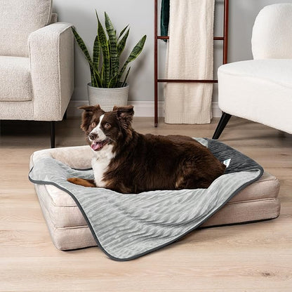 PetAmi Waterproof Dog Blanket, Leakproof Pet Blanket for Small Medium Large Dog, Reversible Furniture Bed Sofa Couch Cover Protector, Soft Striped Pet Throw for Indoor Cat, 24x32 in, Grey Light Gray