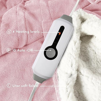Electric Heated Blanket 84"x90" Queen Size Microplush Cover Blanket, 4 Heat Settings & 10 Hours Auto Off, Cozy & Warm for All Night, Machine Washable, Light Pink