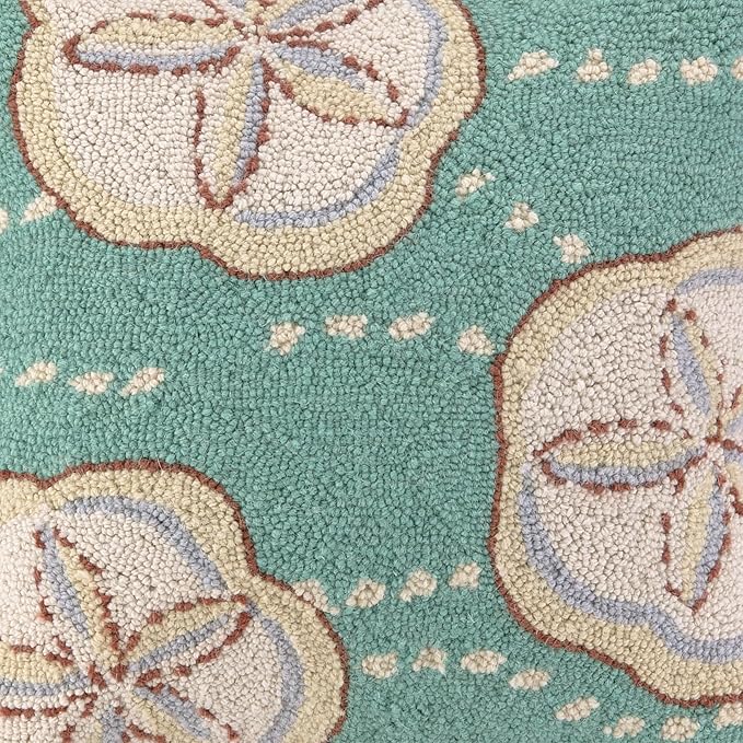 Sand Dollar Wool Hook Coastal Pillow by The Pillow Shoppe, 18" Square