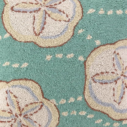 Sand Dollar Wool Hook Coastal Pillow by The Pillow Shoppe, 18" Square