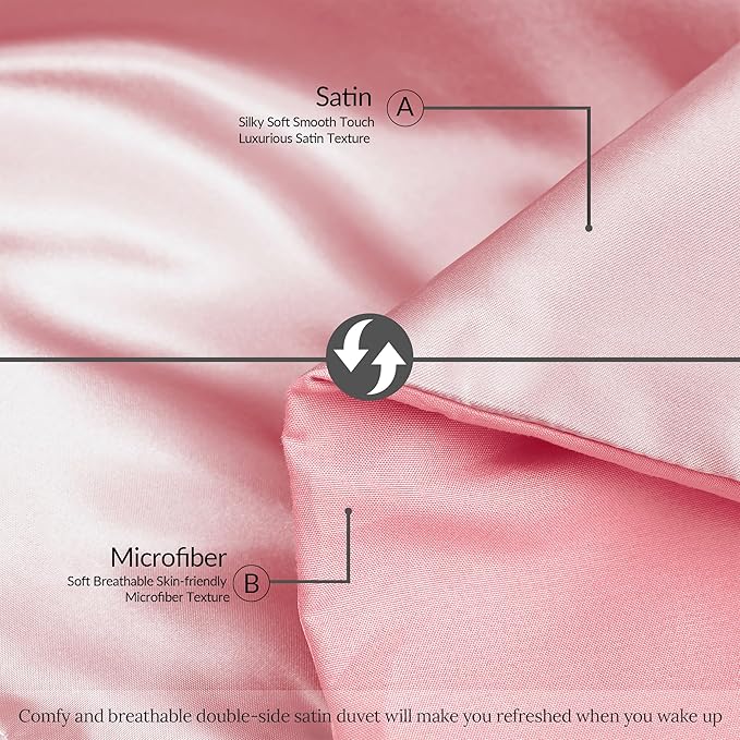 Whale Flotilla 2-Piece Reversible Silky Soft Twin Size Comforter Bedding Set, Luxurious Satin Comforters with Satin Pillowcase, Lightweight Duvet for All Seasons, Pink