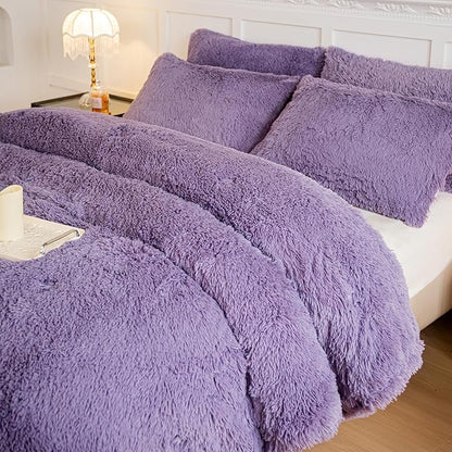 chovy Faux Fur Plush Purple Comforter Sets Queen - Ultra Soft Shaggy Flannel Velvet Fluffy Fuzzy 3PC Bedding Set （Comforter x 1 Pillowcases x 2）