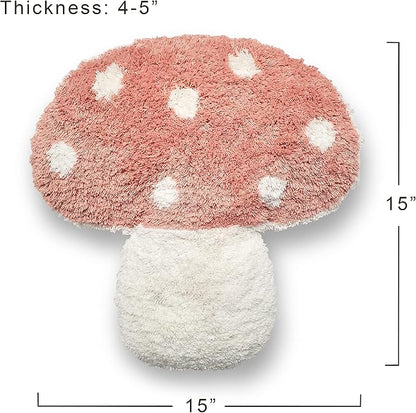 Tufted Mushroom Shape Decorative Cushion - 15' x 15' Mushroom Decor for Bed, Couch, Living Room (Pink)