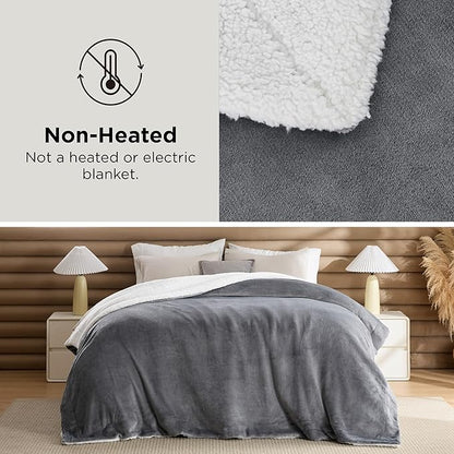 Bedsure GentleSoft Sherpa Fleece Throw Blanket for Couch, Non-Heated, Thick & Warm Christmas Cozy Blanket for Winter, Soft Fuzzy Plush Throw Gifts for Women and Men, Grey, 50x60 Inches