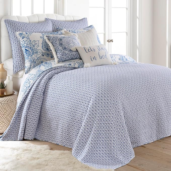 Levtex Home - Bennett Bedspread Set - Full (96x106in.) Bedspread and 2 Standard Shams (20x26in.) - Floral Paisley - Blue and White - Reversible - Cotton