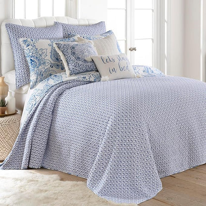 Levtex Home - Bennett Bedspread Set - King (120x106in.) Bedspread and 2 King Shams (20x36in.) - Floral Paisley - Blue and White - Reversible - Cotton