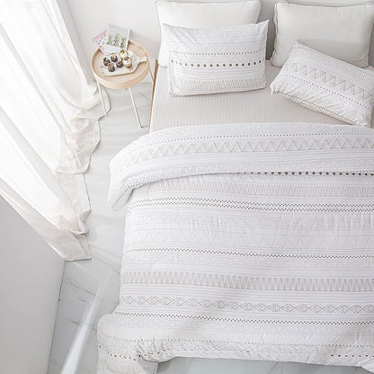 White Geometric Comforter Sets Queen, Boho Bedding Aztec Striped Arrow Pattern,Lightweight Soft Microfiber Down Alternative Comforter Bed Set