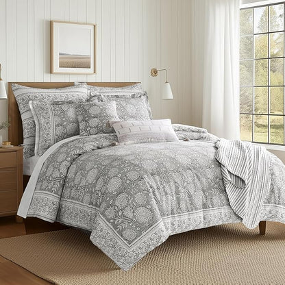Levtex Home – Adare Grey Decorative Pillow – 18x18in – Feather Filled Throw Pillow – Floral Pattern – Grey and White – Zipper Closure
