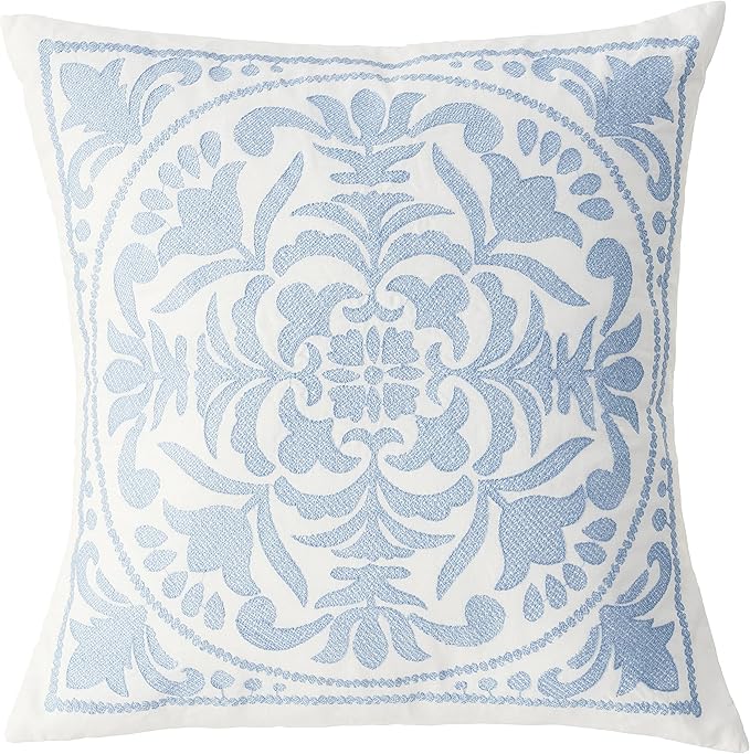 Laura Ashley Home - Throw Pillow with Envelope Closure, Elegant Home Decor for Bed or Sofa (Mila Blue, 18" x 18")