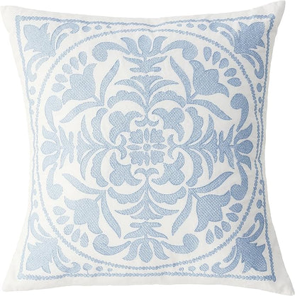Laura Ashley Home - Throw Pillow with Envelope Closure, Elegant Home Decor for Bed or Sofa (Mila Blue, 18" x 18")