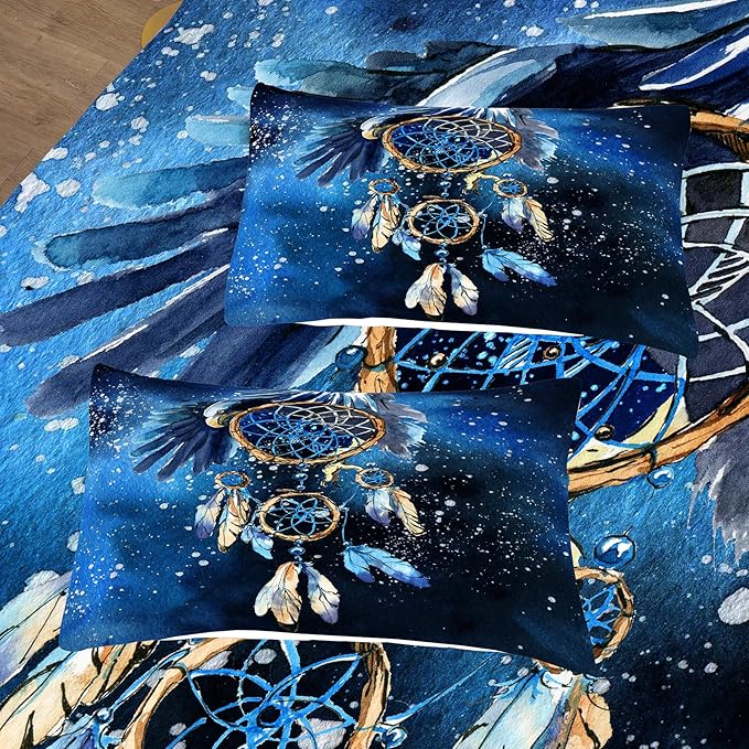 Tailor Shop Dream Catcher Comforter Sets King Size Blue Mandala Bedding Sets Bohemian Comforter Set for Kids Teens Girls Adults Galaxy Dream Catcher Bedding Sets with 1 Comforter 1 Pillowcases