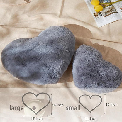 YRXRUS Heart Pillow, Grey Heart Pillows, Love Pillow Gifts, 14X17 Inch Large Heart Shaped Pillows, Faux Rabbit Fur Coquette Room Decor Throw Pillows, Living, Bedroom, Indoor Outdoor