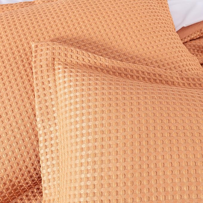 Chezmoi Collection Wilmer 3-Piece Oversized King Comforter Set, Toffee Brown, Soft and Cozy Lightweight Waffle Weave Comforter Bedding for All Season